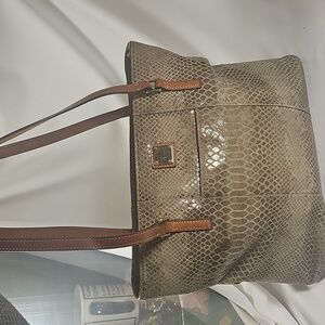 Dooney & Bourke Large Brown Snakeskin Print Textured Leather Handbag/Tote